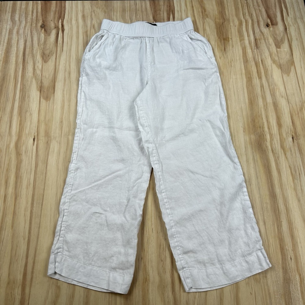 Tahari Essentials Women's Small White 100% Linen Flowy Resort Beach Pants Baggy